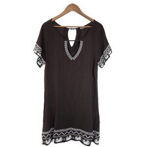 Cowgirl Hardware Brown Embroidered Keyhole Neck Tunic Dress Size Small
